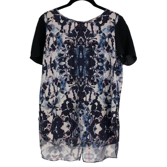 Rebecca Taylor  Blue black Abstract Printed Short Sleeve Silk Blouse Size 8 - Picture 2 of 16